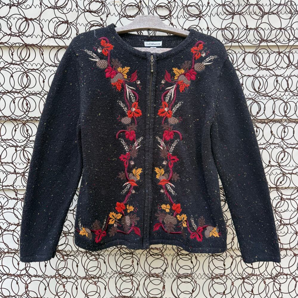 Vintage 90s Croft and Barrow Moody Fall Leaves Floral Cardigan Sweater MEDIUM